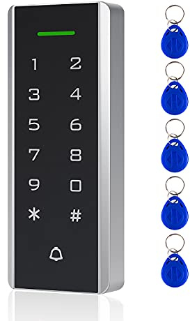 Door Access Control System, 125KHz Proximity ID Card Access Control Keypad Support 1000 Users ID Card Reader Digital Keypad + 5PCS Keychains for Entry Access Controller Gate Opener
