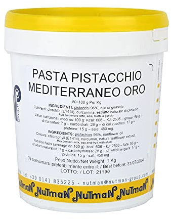 DUE ESSE S.N.C. DI SABATINI ALDO & C. kg 1 Pasta Pistacchio MEDITTERANEO Oro NUTMAN PREPARATO SEMILAVORATO per GELATERIA E Pasticceria, Ideale per Realizzare Dolci, Dessert E Torte