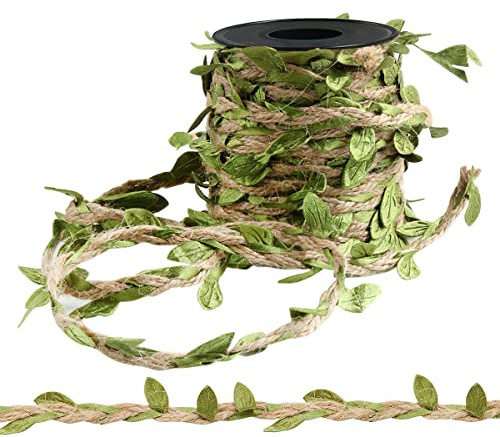 Jute Twine String With Leaves AOBETAK 1Roll 20m 5mm Artificial Leaf Rustic Hessian Bunting Burlap Ribbon Rope For Wrapping Wedding Party Home Decor Christmas Wreath Decor Diy Craft Supplies (2022)