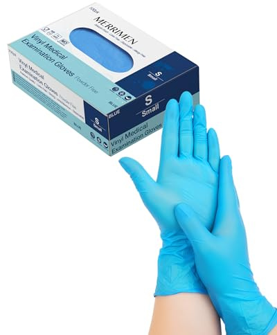 Merrimen Vinyl Disposable Gloves Powder-Free, Latex-Free, Medical Grade Examination Gloves – Durable PVC, Single-Use Protective Gloves for Healthcare, Food Preparation & Cleaning - Small (Pack of 100)