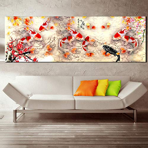 CloudShang Ciliegio fiore koi pesce Quadri ciliegia poster cinese orientale parete arte Quadro stampe soggiorno camera Decorazioni K04128