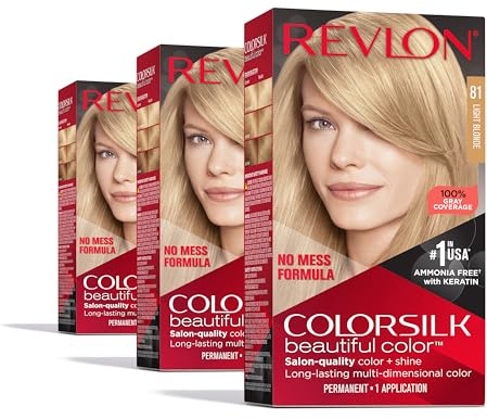 Revlon Colorsilk Beautiful Color Permanent Hair Color, (OLD VERSION) 81 Light Blonde (Pack of 3)
