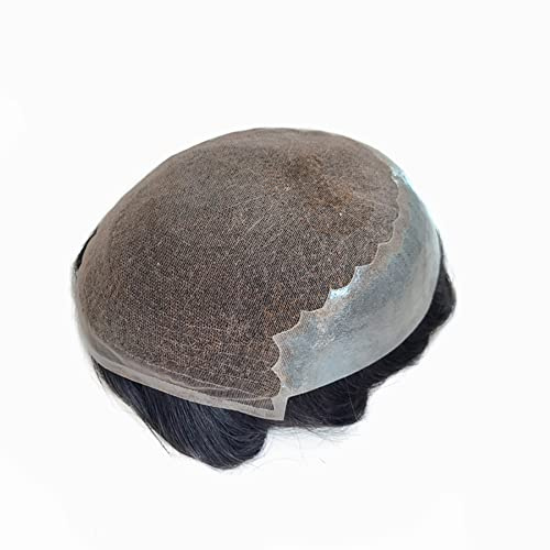 AIRAO Q6 Parrucchino da uomo in pizzo svizzero PU in pelle sottile con lati posteriori con sistema di capelli umani 20cm x 25cm Marrone 4#