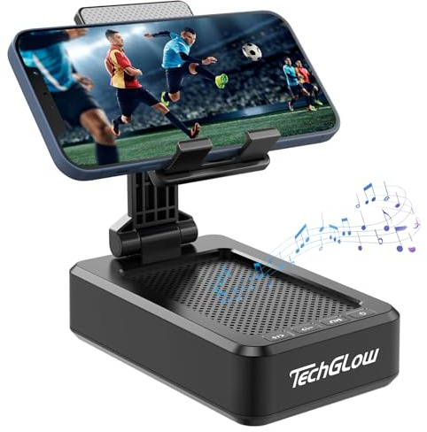 TechGlow Gifts for Men Foldable Cellphone Stand with Bluetooth Speaker Wireless Speaker with Phone Holder Birthday Gift Idea for Man Woman Cool Gadget