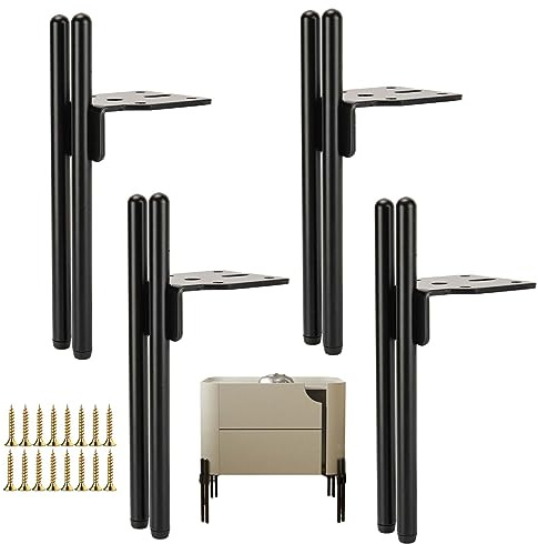 KMERCE Design Möbelfüße Metall Schwarz, 4pcs Schrankfüsse 15cm, Kommodenfüße, Sofa füße, Füße für möbel, Tischbeine für Couchtisch, TV-Schrank, Bettfuß, Mit Schrauben+Anti-Rutsch Stummschaltbasis