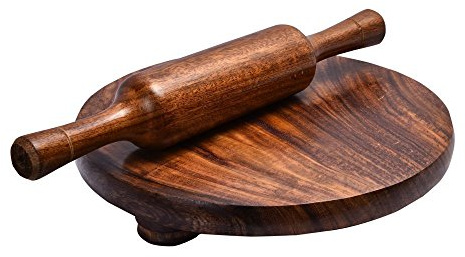 IBLAY Wooden Chakla Belan Set, 9 Inch Sheesham Wood Rolling Board with 12 Inch Rolling Pin, Round Roti & Chapati Making Board, Dough Rolling Board for Tortillas, Puri, Paratha & Flatbread