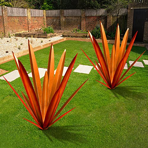 TOMBABY Großes Blatt verdickte Metall Agave Pflanze Outdoor Dekoration Wüste Hof Kunst Pflanze Garten Dekoration Outdoor Metall Kunst Blumen Geschenk (2, RED)