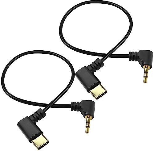 XMSJSIY Type C to 2.5mm Audio Cable USB C Male to 2.5mm TRS 3 Pole Male AUX 90 Degree Right Angle Headphone Jack Replacement Extension Cable Gold Connector Plated- 29cm/11inch 2Pcs