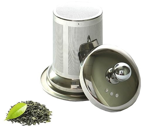 FUYTERY Infusor de té reutilizable de acero inoxidable para té suelto con cesta de té de gran capacidad y tapa, se adapta a teteras, tazas, tazas