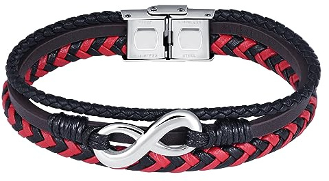 Feilok Unendlichkeit Armband für Herren - Geflochtenes Leder Armreif Wickelarmband Manschette - Edelstahl