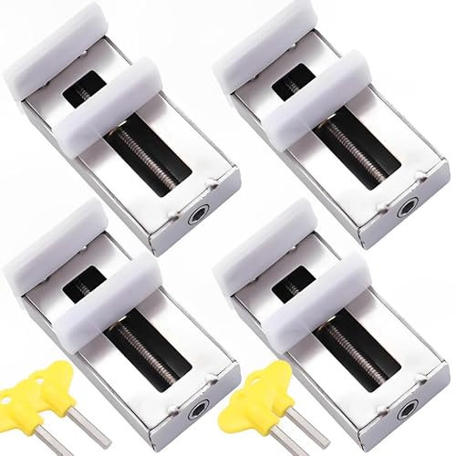 Pack 4 Cerraduras Ventana Corredera Aluminio, Cerradura de Seguridad para Ventanas, Seguridad Ventanas Niños, Tope para Ventanas y Puertas Correderas, Bloqueo de Seguridad Niños