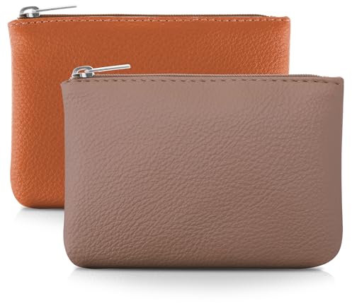 Giantree Kleine Geldbörse für Frauen, 2 Stück Niedliche Leder Lychee Muster Zipper Münztasche Tragbares Portemonnaie Mini Münzgeldbörse für Frauen Damen ID Schlüssel Headset (Flesh Color+Brown)