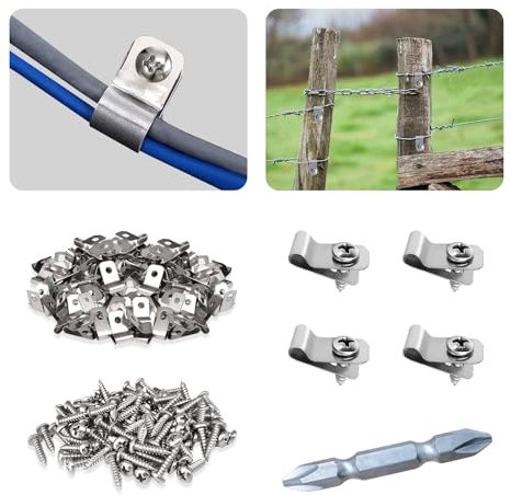 iHYTOON Fascette per cavi in metallo per recinzioni agricole, clip di fissaggio in acciaio inox con viti per filo saldato su legno, recinzione in vinile (50)