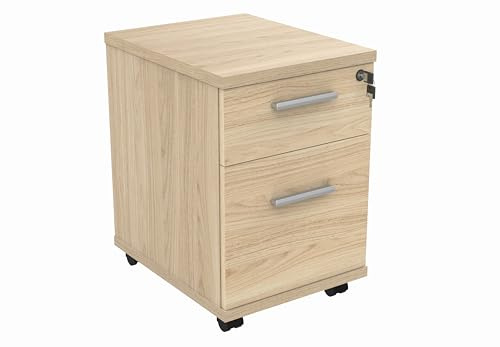 Office Hippo Essentials Heavy Duty 2 Drawer (1 for Filing) Mobile Pedestal A4 and Foolscap File Cabinet, Office Cabinet, Lockable Office Storage, 5 Year Wty, Canadian Oak, 40.4 x 50 x 59.5 cm