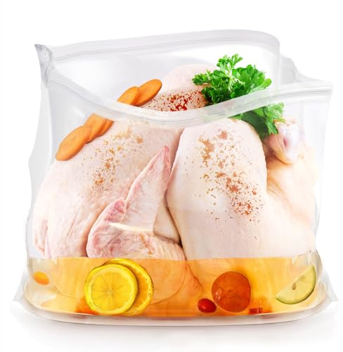 Turkey Brine Bags 4 Pack, 22×26 Extra Large brine bag for Turkey Holds up 40lbs, Thickened Brining Bag with 4 removable zipper assist clips and Cotton Strings