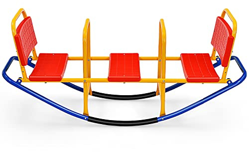RELAX4LIFE Altalena a Dondolo in Metallo per Bambini 3-8 Anni, con 3 Posti a Sedere, Maniglie e Schienale, Carico Massimo 100kg – per Interno ed Esterno