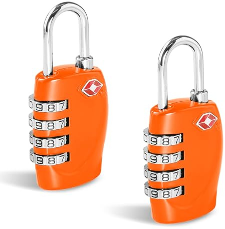 CFMOUR TSA Lås för resväska - 1, 2, 3, 4, 5, 6-pack 4-urtavla säkerhet resa kombination hänglås för resväskor bagage väska kodlås - orange (förpackning med 2)