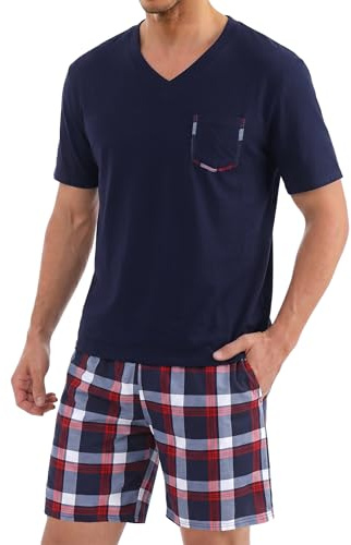 Uniexcosm Ensemble de Pyjama Été Pyjama Homme Coton Court Pyjama Homme Pantalon Manches Courtes