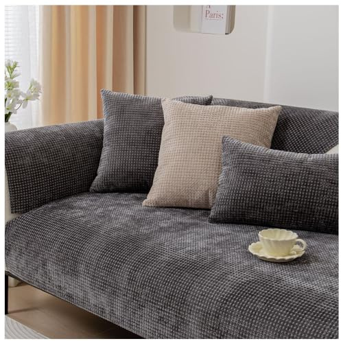 NUODWELL Sofabezug 1/2/3/4 Sitzer, Universal Anti-Rutsch L-Form Couchbezug | Weicher Chenille, dicker Sofaschoner, gesteppte Eckenschonbezüge, waschbar, für Wohnzimmer (Dunkelgrau-B, 70 x 150 cm)