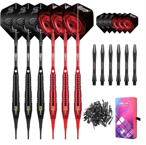 OLYSPM Dartpfeile mit Kunststoffspitze,Dart Pfeile,Dartpfeile Set mit 6 Professionellen Dartpfeile,6 Ersatzwellen,50 Ersatz-Nylonspitzen,1 Fabelhaftes Dart-Koffer