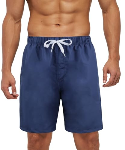 Meioro Hombres Pantalones Cortos de Baño con Bolsillos de Secado Rápido Pantalones Cortos de Natación en Forma Verano,Cintura Elástica Ajustable Boardshorts,Deportivos Transpirables(Azul Oscuro,XXL)