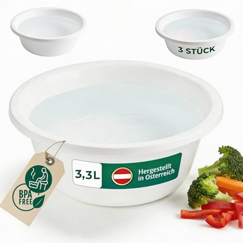 Novaliv 3x Spülschüssel Rund 3,3L, D28 cm, Weiß, BPA-frei Spülmaschinenfest Ideal für Küche und Camping, Rundschüssel, Runde Plastikschüssel, Waschschüssel, Kunststoffschüssel, Plastic bowl