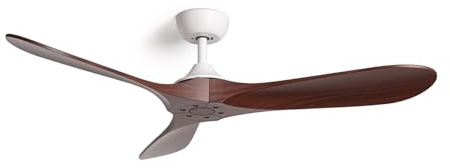 TECHBREY Ventilatore da Soffitto Silenzioso Spetses Bianco Legno 132 cm Motore DC Telecomando Senza Luce No