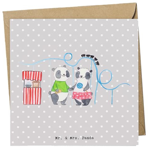 Mr. & Mrs. Panda Grußkarte Pandas Freizeitpark besuchen - Geschenk, Achterbahn fahren, doppelkarte, Klappkarte, Glückwunschkarte, anlasskarte, faltkarte