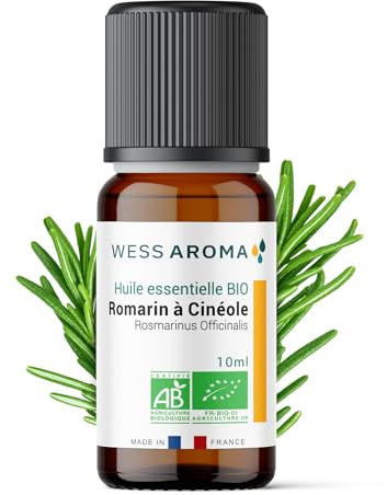 Huile Essentielle BIO de Romarin à Cinéole 10ML - Certifiée AB - 100% Pure & Naturelle, Chémotypée HEBBD - Pratiques agricoles durables - Analysée et conditionnée en France