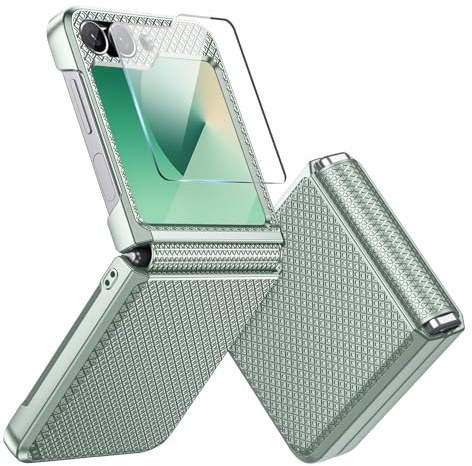 Focusor för Samsung Galaxy Z Flip 6 fodral med gångjärnsskydd [halkfri struktur] mobiltelefonfodral Samsung Z Flip6 hård PC militär stötsäker reptålig robust skyddsfodral med skärmskydd, Mintgrön