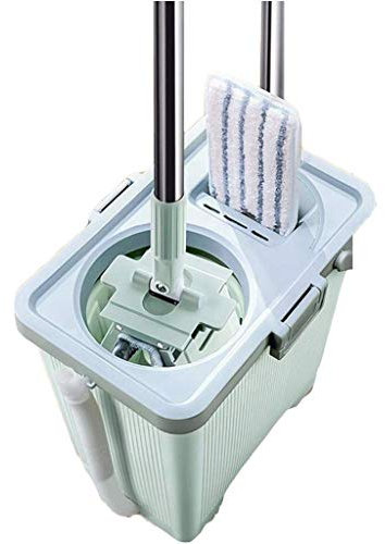 WADRBSW Wischmopp, Flachwischer zum Auspressen, Eimer, Bodenreinigung nass und trocken, freihändig, Wiederverwendbare Wischpads, Griff aus Edelstahl to Pursue Happiness