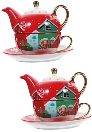 Cabilock 2 Juegos Juego de té de olla de Navidad navideños tea set tetera de porcelana china taza de café multifunción Tazas de cafe taza de agua exquisita taza para beber cerámica