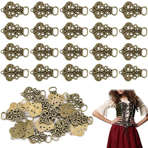 Mumjooyi 20 Stück Miederhaken für Dirndl Miederösen Dirndlschnalle Gold Dirndl Knöpfe Miederösen für Dirndl Mieder Coursage zum Annähen 32x20mm (20 Stück Miederhaken für Dirndl)