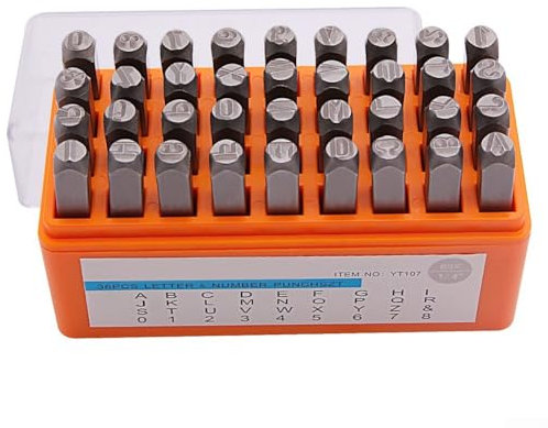 Professionelles Stanzset aus Metall, 36 Stanzwerkzeuge zur Personalisierung auf Holz, Leder und mehr (4 mm)