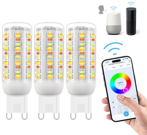 I-SHUNFA Wi-Fi RGBCW Smart G9 LED Bulbs,Compatible with Alexa/Google Home,Multicolour Dimmable,2700K-6500K,AC 230V 4W,400LM Brightness Adjustable 1%-100%,with Musical Rhythm LED Light Bulb,3 Pack
