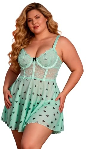 comeondear Spets/PU-läder, babydoll med bygel, push up sexig klänning, erotisk dam, plusstorlek, stygga underkläder heta genomskinliga nattlinnen babydoll nät rygglös nattlinne med G-string, Färg