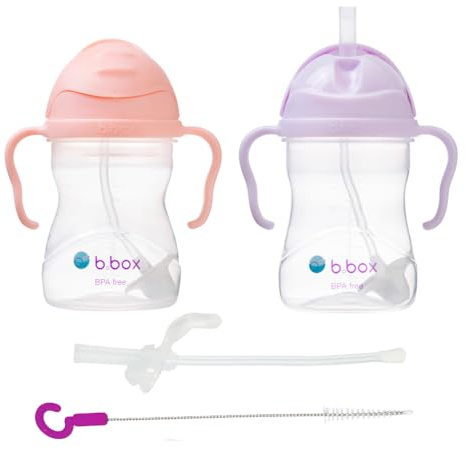 b.box 2-pack Mugg med ersättningssugrör och rengöringsborste | Drick från varje hörn | Fliplock, viktat sugrör, BPA-fri, diskmaskinssäker, från 6+ månader | 2 x 240 ml
