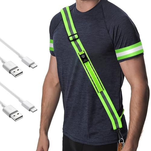 ALFFREUDE LED Warnweste Wiederaufladbare USB Joggen Licht Verstellbare Leuchtweste Reflektoren Kleidung Warnweste Fahrrad fürAbends Joggen Spazieren Gehen Laufen mit Dem Hund Spazieren Gehen