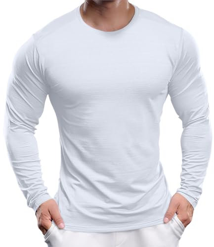 Men's UPF 30+ Sun Protection Shirts Performance Long Sleeve T-Shirt Moisture Wicking Shirt for Running Workout White-02 L