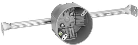 Maxxima Runde Abzweigdose, 10,2 cm, 20 Cu. in, elektrische Deckenbox mit verstellbarer Aufhängestange, 35,6 cm – 62,2 cm, feuerfester verzinkter Stahl, ideal für Leuchten und Deckenventilatoren, 10