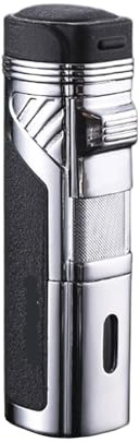 VIPAVA Briquet à Flamme Rouge Quad, réutilisable en métal, Flamme à Jet Coupe-Vent avec Tableau arrière Transparent Visible, Briquet Portable extérieur, Cadeau for Hommes(Black A)