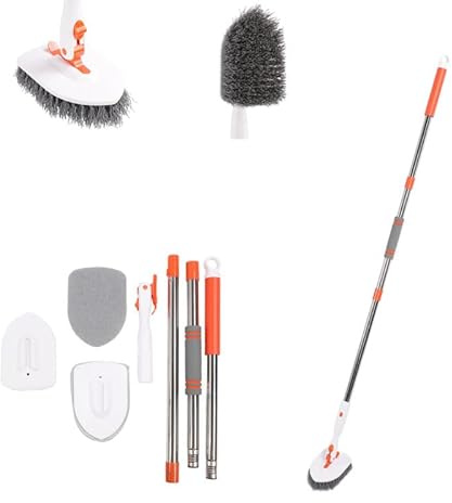 Sunicon Spazzola per Pulizia 3 in 1, Tampone abrasivo Manico Lungo Testa di bloccaggio Tampone abrasivo Rigido Antigraffio Lavapiatti per Piastrelle per Pavimenti e Pareti