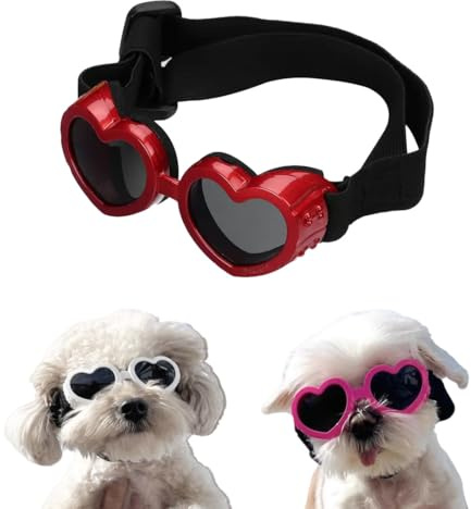 Lunettes de soleil anti-buée en forme de cœur avec sangle réglable pour petits chiens, protection UV, 6 couleurs (rouge)