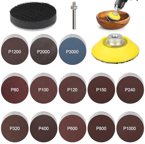 Klett Schleifscheiben Set 133tlg 50mm, für Akkuschrauber | 50mm Klett-Schleifteller, Körnung 80-3000, für Bohrmaschine, Auto Metall Holz polieren, 133-teilig