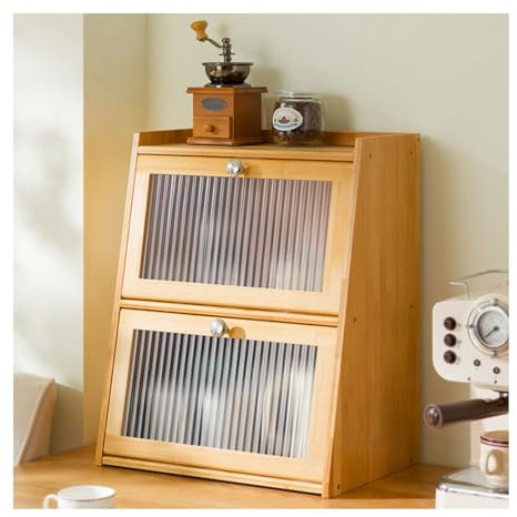 Nizer Boîte à pain rustique en bois à 2 couches pour comptoir et garde-manger – Armoire de rangement élégante pour pain jaune