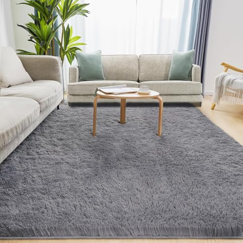 Puremy Hochflor Teppiche Wohnzimmer Flauschiger Weich, 200x280cm, Grau | Wohnzimmerteppich Waschbarer & Anti-Rutsch Modern Shaggy Teppich für Schlafzimmer, Kinderzimmer