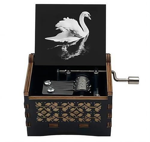 Cuzit Swan Lake Wooden Music Box, 18 Note Hand Crank Wood Musical Box Gift for Christmas/Birthday/Valentine's Day/Graduation