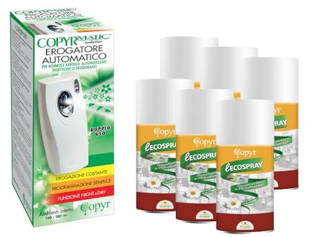 Insetticida Ecospray al Piretro pronto all'uso con Erogatore,antizanzara,mosche e insetti volanti,per alberghi,ospedali,ristoranti.Per uso civile e domestico.Bomboletta da 250ml X 6pezzi +1 Erogatore