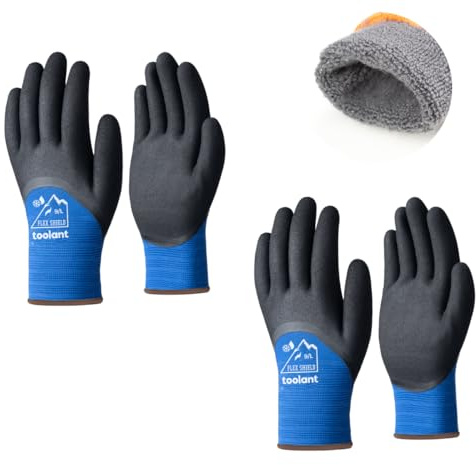 toolant 3/4-Coated Winter Work Gloves for Men & Women, 2 Pairs, Blue, L | Waterproof Freezer Gloves, Dual-Layer Latex Coating, Thermal Insulated, Grip, Touchscreen, for Snow Removal, Winter Work.
