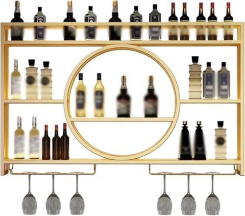 ININOSNP Stapelbares Weinregal An der Wand montiertes LED-beleuchtetes Weinflaschen-Lagerregal for Küchenbar-Dekor-Wandregal-Display(Gold,100x15x80cm)